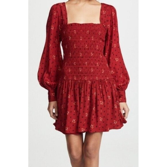 Free People Dresses & Skirts - Free People Smock It Too Me Mini Dress Ruby Red  Dixie Floral Womens Sz M NWT